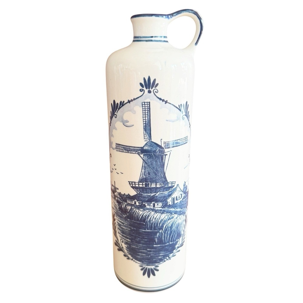 Vintage BOLS DELFT BLUE Ceramic Decanter/Vase/bottle Handpainted Holland No Cap